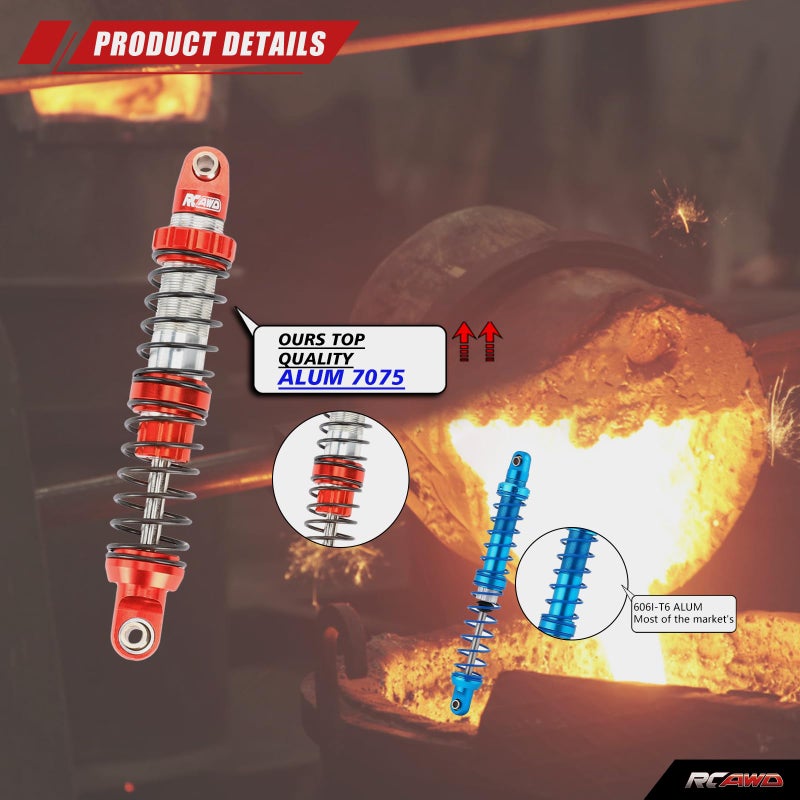 RCAWD 7075 80mm RC Shocks Universal for 1/10 RC Crawler Upgrades, Shock Absorber Dampers with Spring for SCX10 I II III Pro 90046 AXI231017 TRX4 TRX6 Redcat D90 MST Red - Image 4